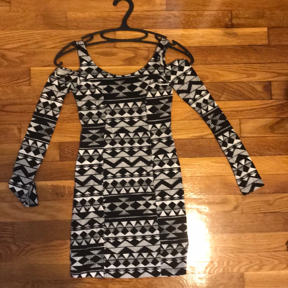 Black Patterned Mini BodyCon Dress